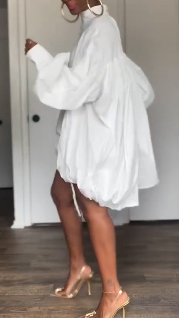 Womens Round Neck Drawstring Solid Color Irregular Casual Top